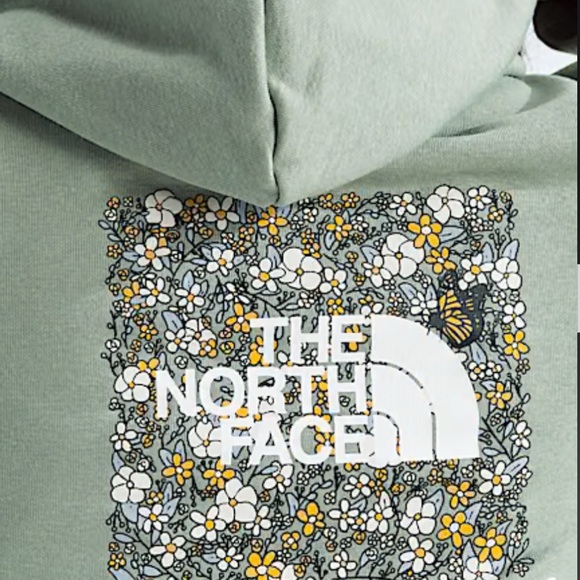 The North Face Green Hoodie with Floral Graphic Size L NWT - Picture 3 of 3